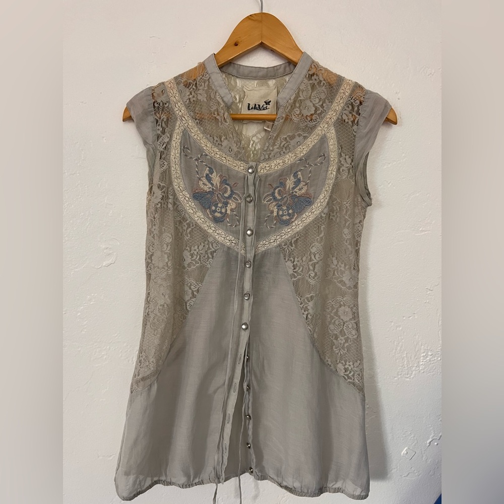Lace and embroidered top